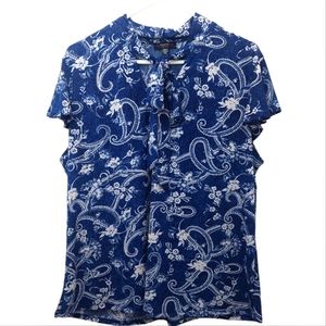 Cocomo Petite Women's Size XL XLP Blouse Blue Cap Sleeve Shirt Tie Neck Petite